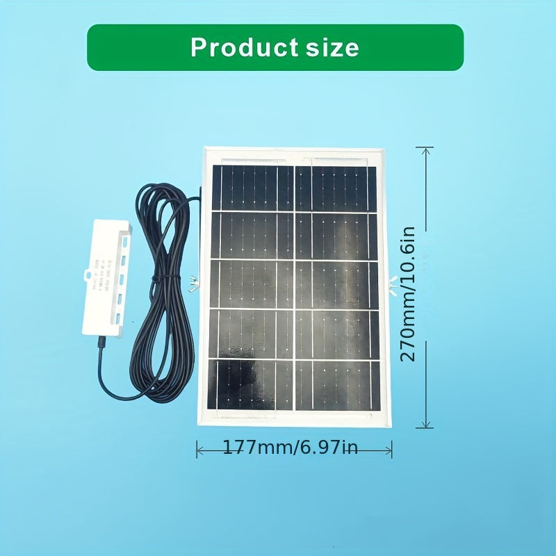 Portable Solar Panel Charger Kit with 4 USB Ports - High-Efficiency Universal USB Charging Panel, 600-800mAh Output per Hour, 5m Cable Included, Compatible with Multiple USB Devices