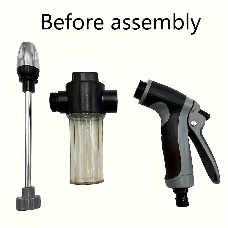 1pc High Pressure Car Wash Water Gun, Garden Hose Nozzle, Garden Water Gun, Metal Extended Rod Rubber Handle Spray Gun Nozzle Household Car Wash Tool