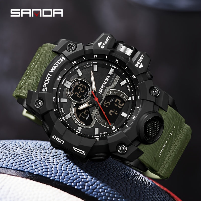 SANDA Sports Watch for Men - Water Resistant 50m, Digital & Analog Display, Rubber Strap, Electronic Movement, Resin Case - Multi-Functional, Dual Display, Suitable for Swimming & Outdoor Activities