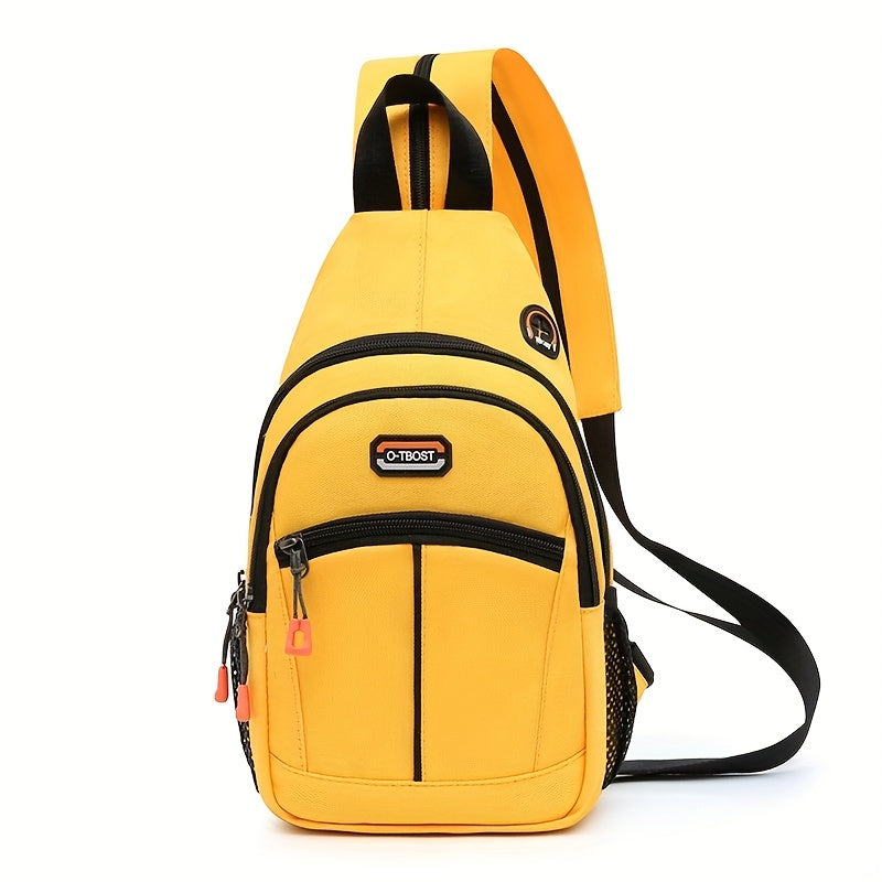 Colorblock Sling Backpack, Trendy Outdoor Travel Chest Bag, Zipper Strap Crossbody Bag