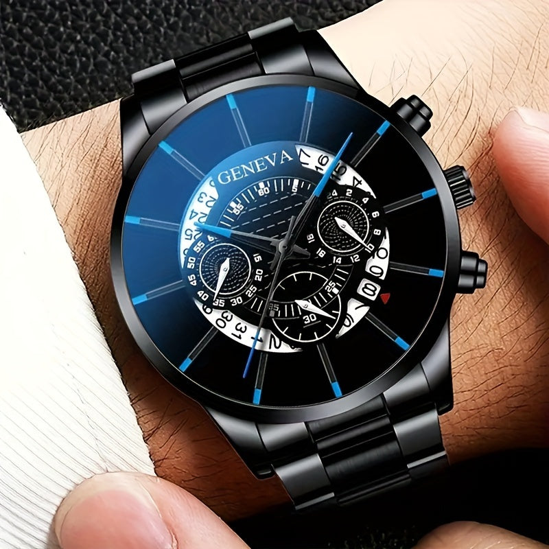 2pcs/set, Fashion Casual Business Round Pointer Versatile Men's Watch & Bracelet Set