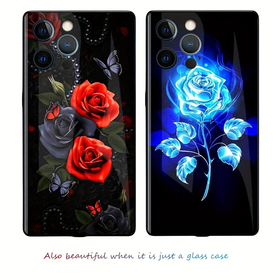 Flower Graphic Phone Cover For IPhone 15 Pro Max/14/13/12/11 Pro Max, Anti Scratch Glass Women Flash Case Voice Control