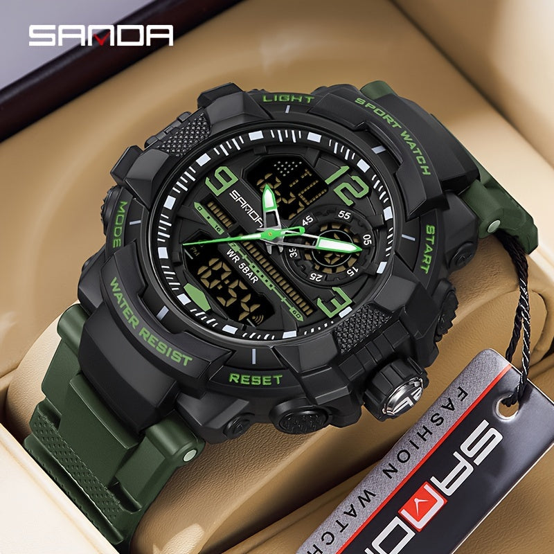 Sanda LED Electronic Watch, Alarm Clock Men's Waterproof Multi Functional Night Light Watch