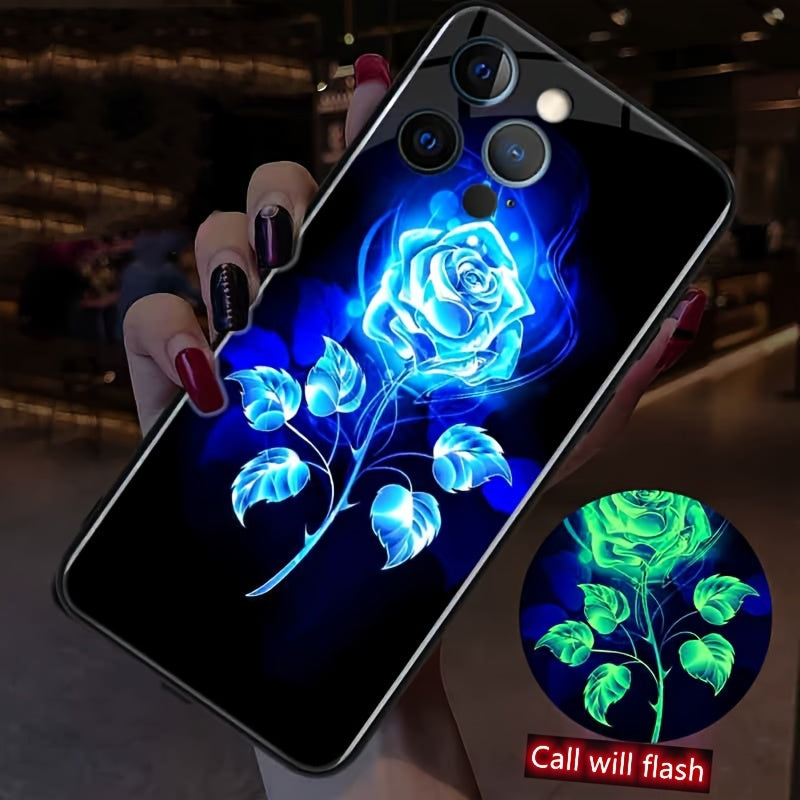 Flower Graphic Phone Cover For IPhone 15 Pro Max/14/13/12/11 Pro Max, Anti Scratch Glass Women Flash Case Voice Control