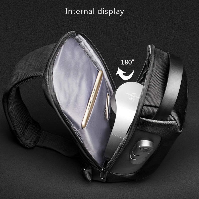 1pc Men's Waterproof Chest Bag With USB Charging Hole And Lock, Simple Trendy Crossbody Bag, Ideal Gift