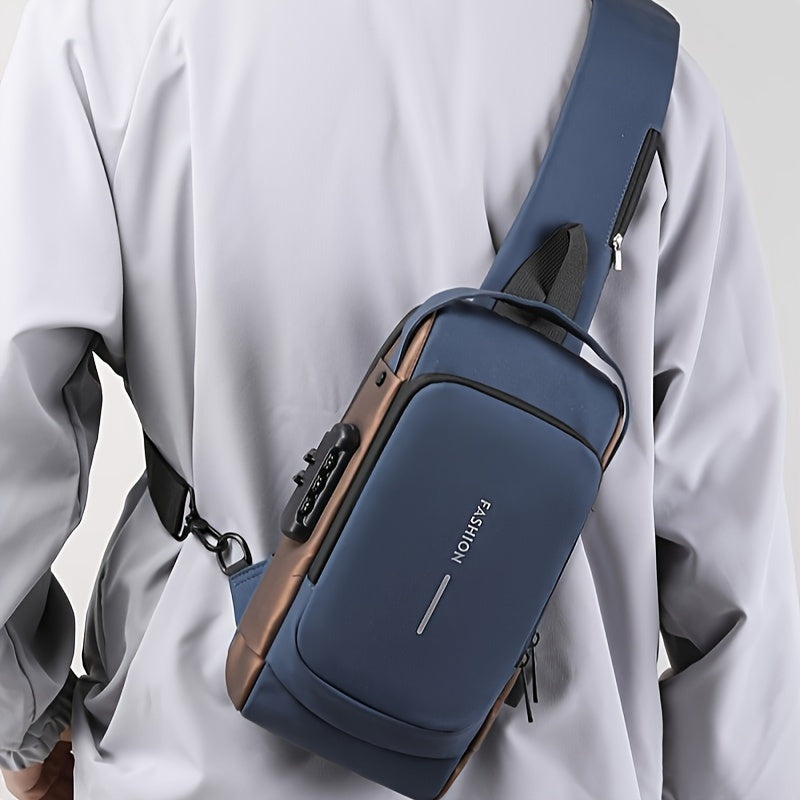 1pc Fashion Versatile Chest Bag With Password Lock, Men's Casual Crossbody Bag