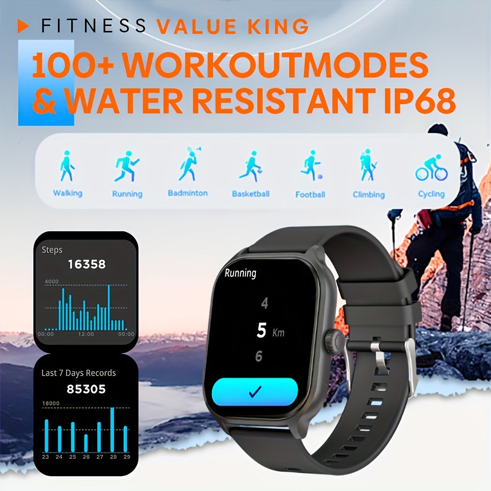 5.11 Cm Full Touch Screen Smartwatch With Text And Call Capabilities, Fitness Tracking Watch, Exercise Mode, Pedometer, Game, 100+ Exercise Modes Smart Watch For Android/IPhone