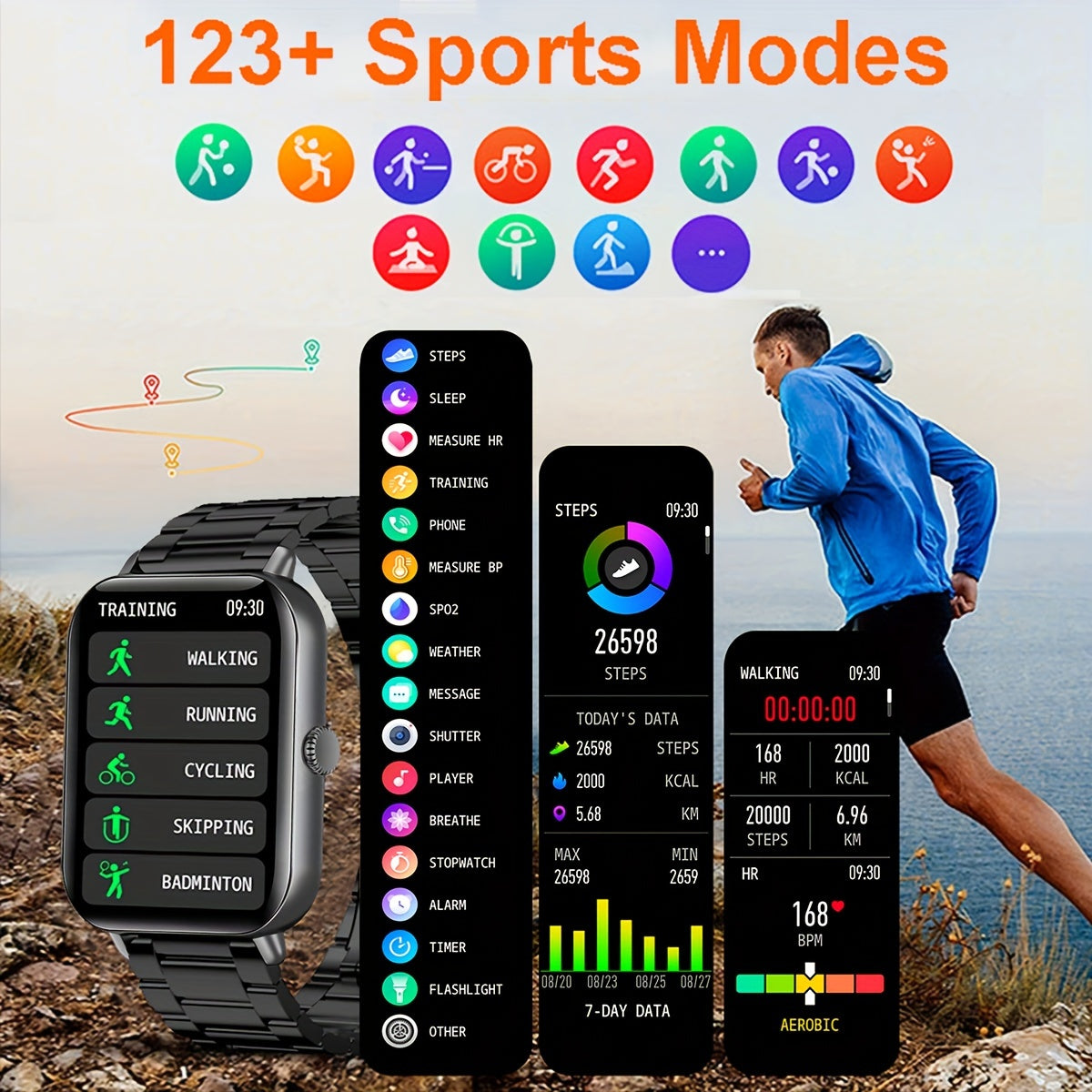 Full Touch Smartwatch Phone Sync Information 100+ Sports Modes Wireless (call Music Control) Compatible With IOS And Android