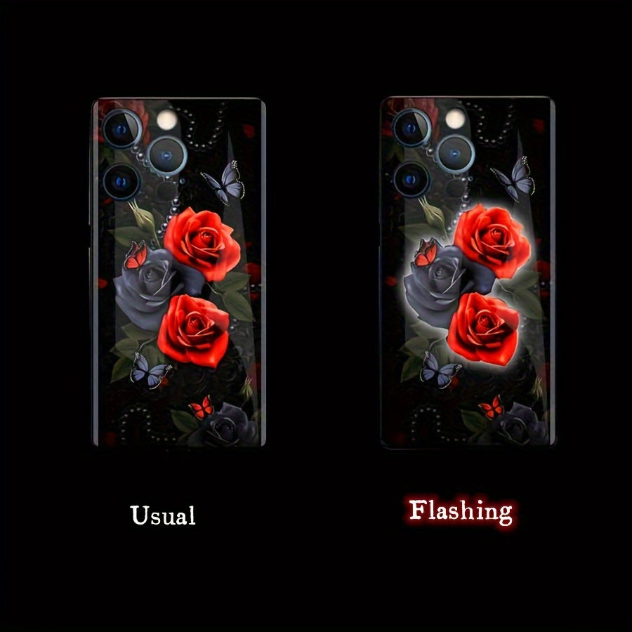 Flower Graphic Phone Cover For IPhone 15 Pro Max/14/13/12/11 Pro Max, Anti Scratch Glass Women Flash Case Voice Control