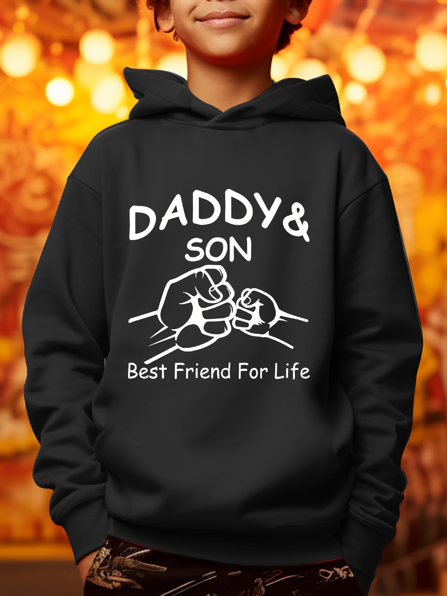 "Best Friend For Life" Print Hoodie For Kids, Casual Hooded Long Sleeve Top, Boy's Novelty Clothes, As Gift