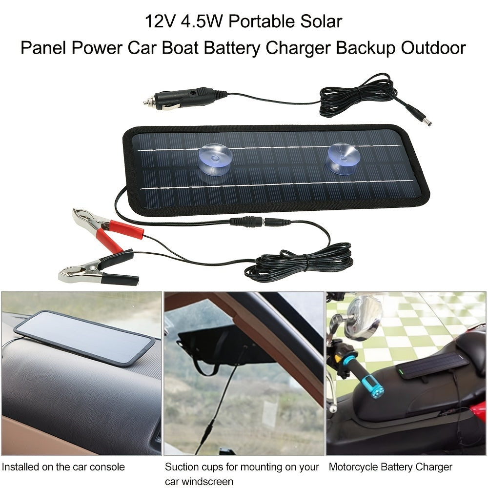 1 Set, 12V 18V DC Output Monocrystalline Solar Panel Charger With Car Cigarette Lighter Plug + Battery Charging Alligator Clip Cable