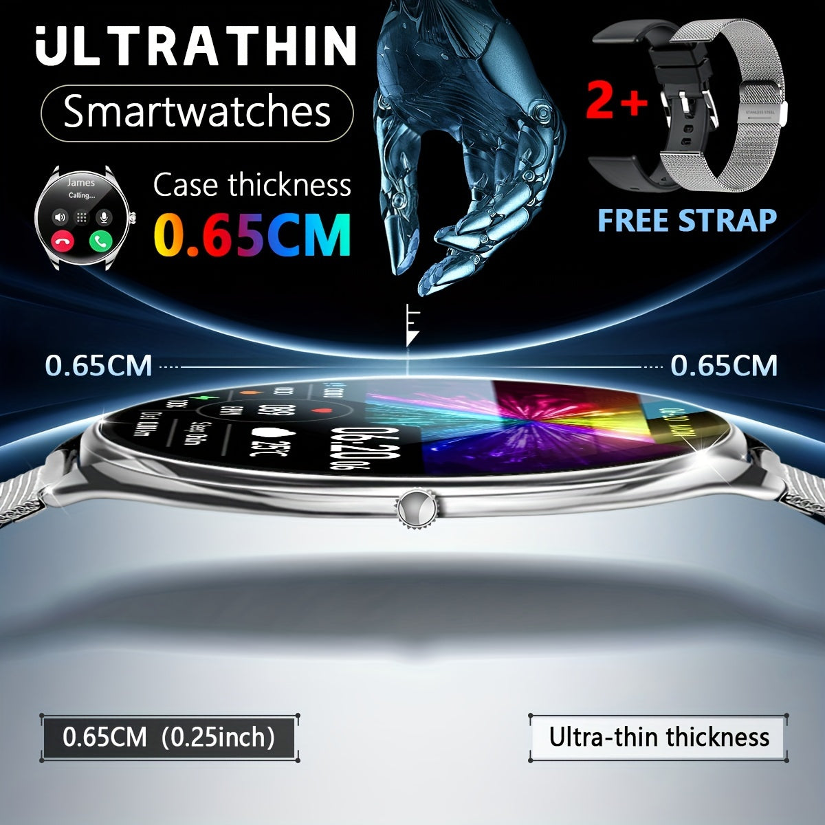 Ultra Thin Smartwatch For Men And Women Gift, 3.63 Cm Full Touch Screen With SMS And Make/Answer Call, For Android/IPhone, Fitness Activity Tracking Watch