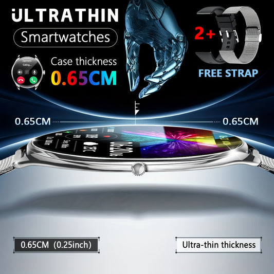 Ultra Thin Smartwatch For Men And Women Gift, 3.63 Cm Full Touch Screen With SMS And Make/Answer Call, For Android/IPhone, Fitness Activity Tracking Watch