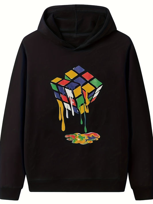 Trendy Jigsaw Cube Print Boys Casual Pullover Long Sleeve Hoodies, Boys Sweatshirt For Spring Fall, Kids Hoodie Tops Outdoor