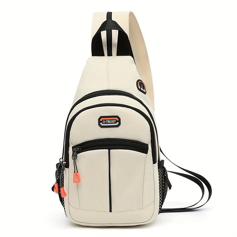 Colorblock Sling Backpack, Trendy Outdoor Travel Chest Bag, Zipper Strap Crossbody Bag