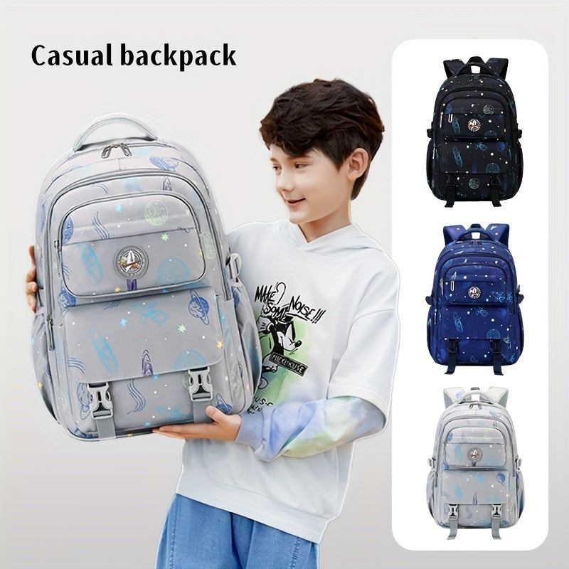 Galaxy Explorer Durable Large Capacity Kids School Backpack, Waterproof With Fun Astronaut & Starry Sky Print, With Adjustable Straps