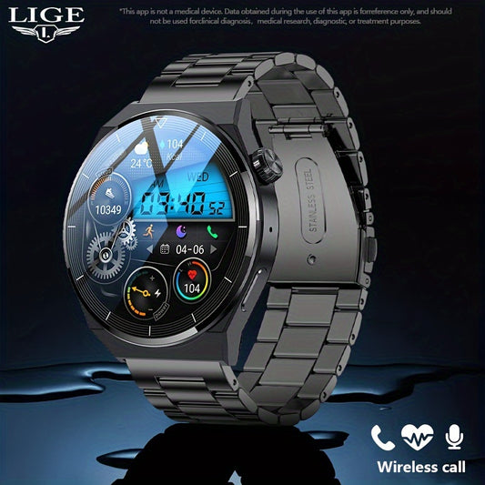 LIGE Men's Sports Smartwatch, Sleep Monitoring, Message Reminder, High-definition Screen, Wireless Call Multifunctional Waterproof Watch