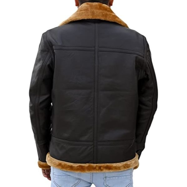 Premium Shearling Fur Leather Jacket-Brown-4