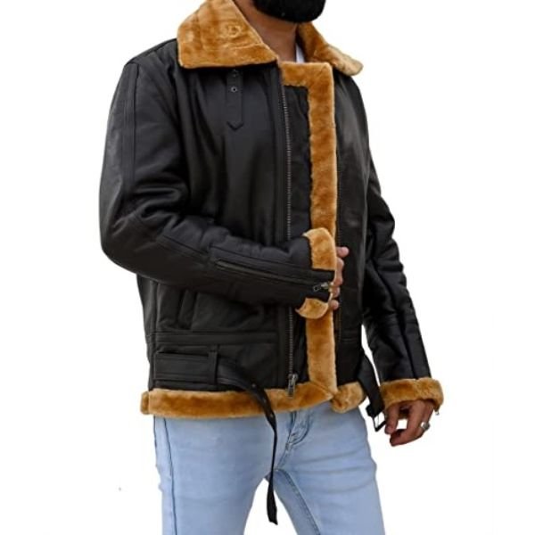 Premium Shearling Fur Leather Jacket-Brown-1