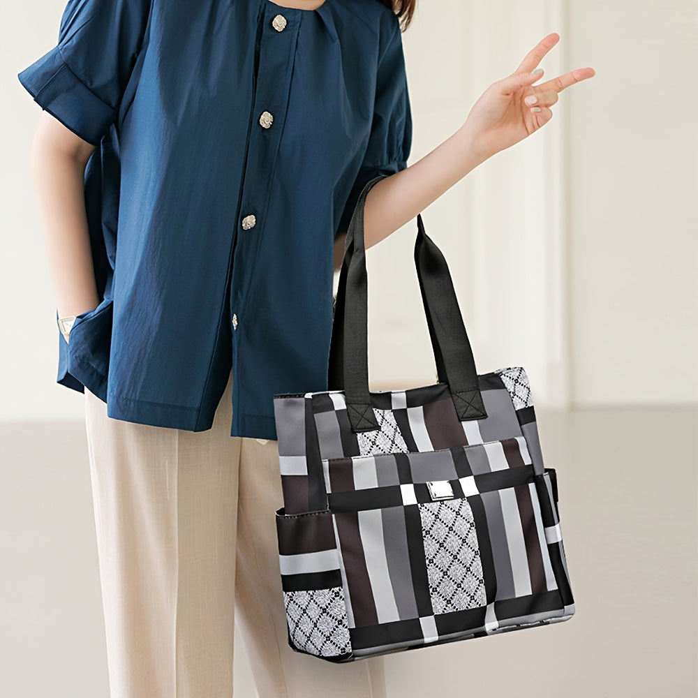 Large Capacity Geometric Tote Bag, Lightweight Casual Shoulder Bag For Daily Use