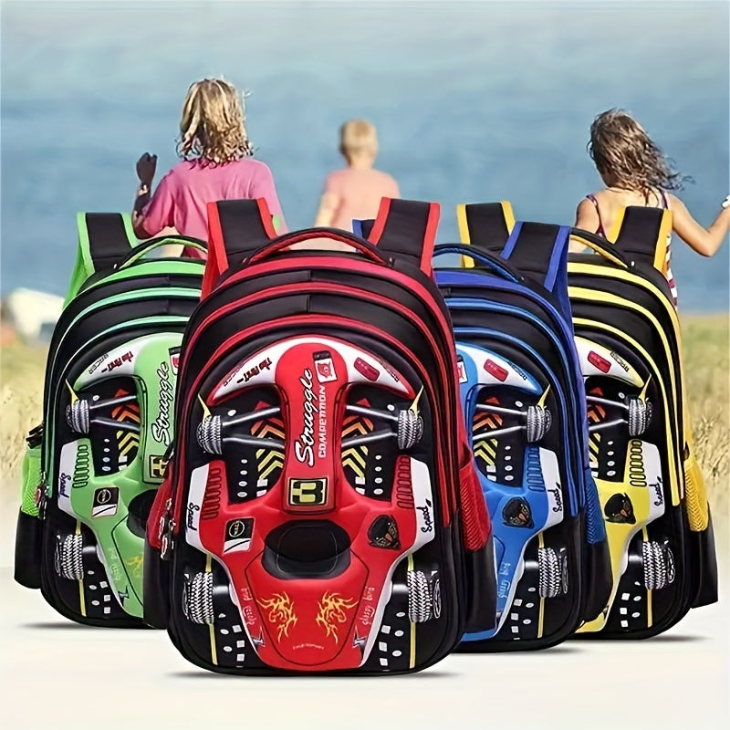 Elementary School Backpack, New Racing Boys And Children's Backpack, Waterproof And Large Capacity