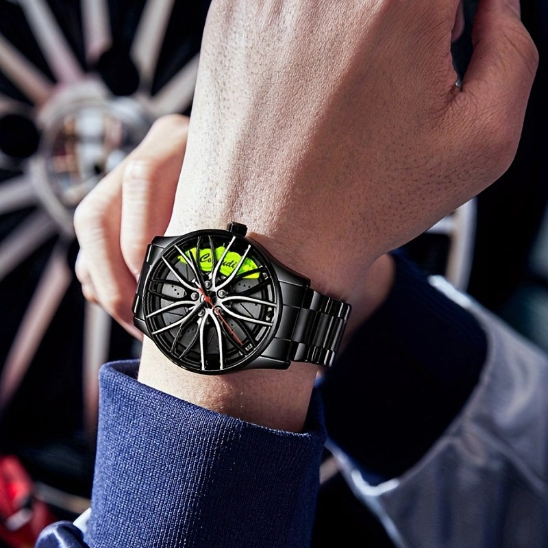 Fashion Car Wheel Watch, mænds tredimensionelle hule armbåndsur, ideelt valg til gaver