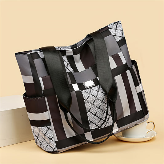 Large Capacity Geometric Tote Bag, Lightweight Casual Shoulder Bag For Daily Use