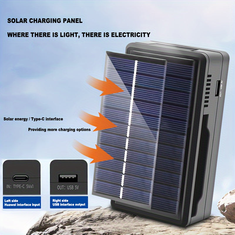 Solar Battery Charger, Type-C Dual Slot, USB Rechargeable, Compatible With 18650 Batteries, Outdoor Multifunctional Smart Charger.