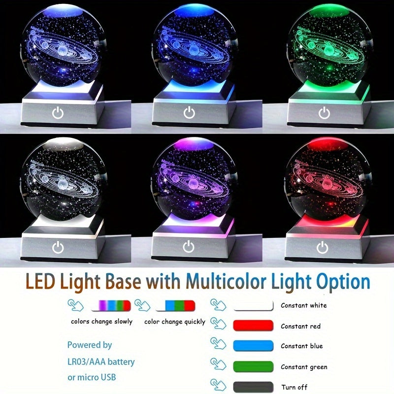 1pc, Small 3D Solar System Crystal Ball With Color Changing Base