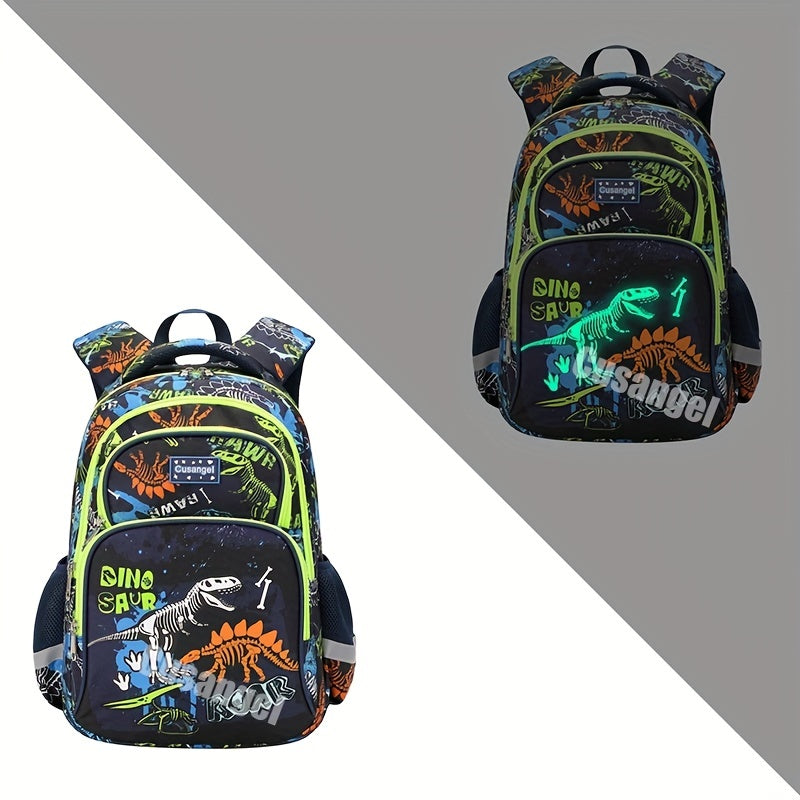 3pcs Luminous Dinosaur Backpack Set, Durable Spine Protection Schoolbag With Pencil Case Lunch Insulation Bag