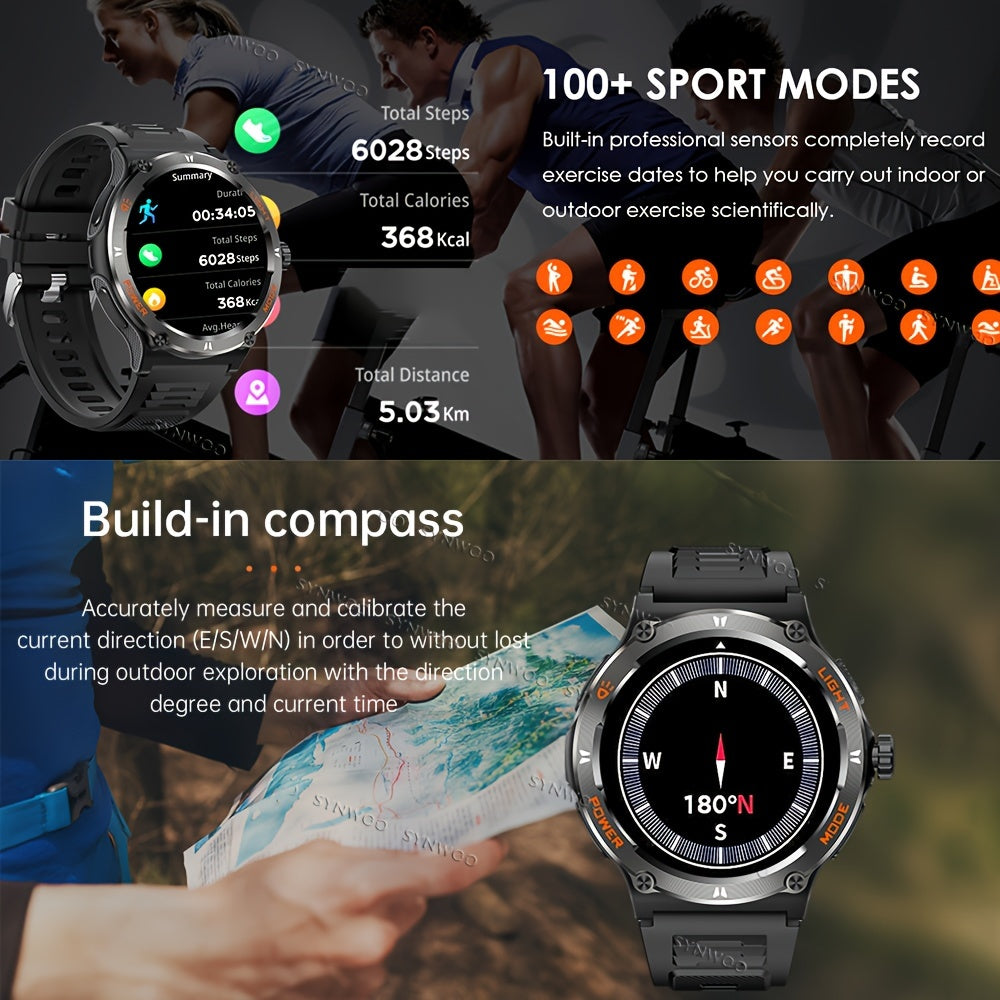 Smart Watch For Men (Answer/Dial), Strong Flashlight, Compass, 500mAh Battery, S0S Modes, Swimming, Running, Calories, Distance, 100+ Sports Modes Fitness Watches For IPhone Android