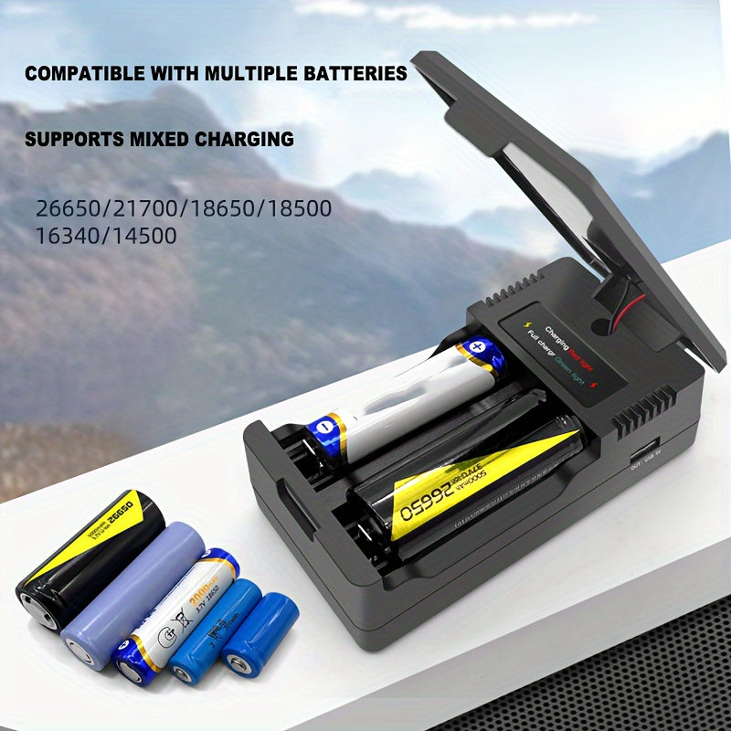 Solar Battery Charger, Type-C Dual Slot, USB Rechargeable, Compatible With 18650 Batteries, Outdoor Multifunctional Smart Charger.