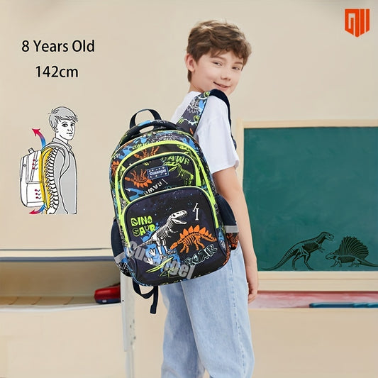 3pcs Luminous Dinosaur Backpack Set, Durable Spine Protection Schoolbag With Pencil Case Lunch Insulation Bag