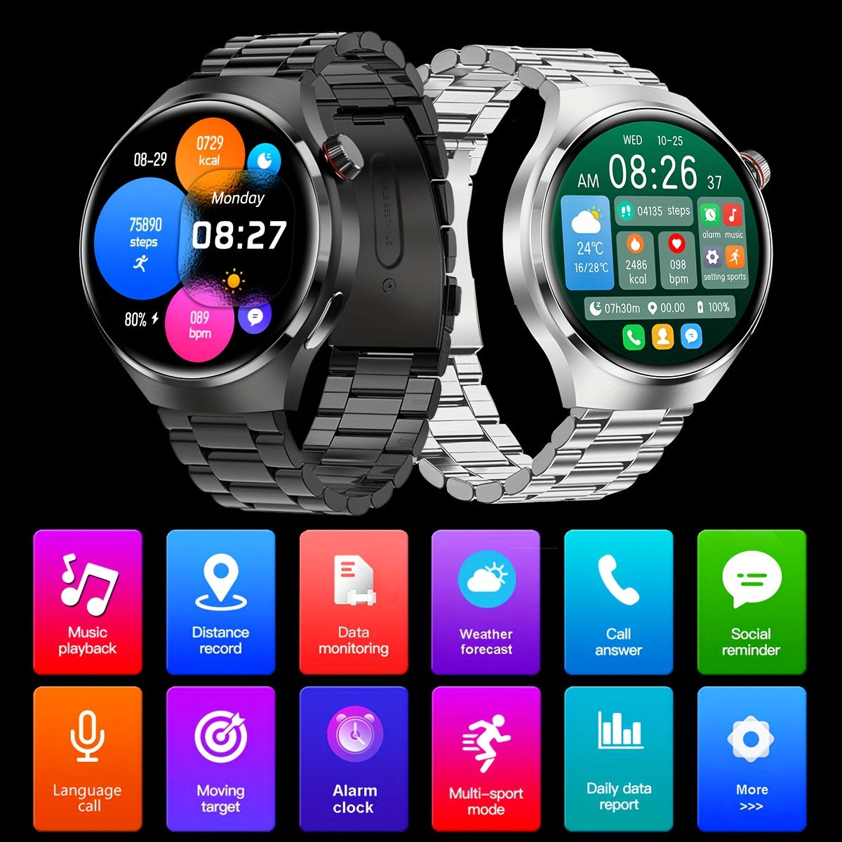 Smart Watch (Make/Answer Call) For IPhone & Android Phones, With Multiple Sports Modes, Pedometer, Business Stainless Steel Strap, Fitness Tracker For Men, Sport Watch