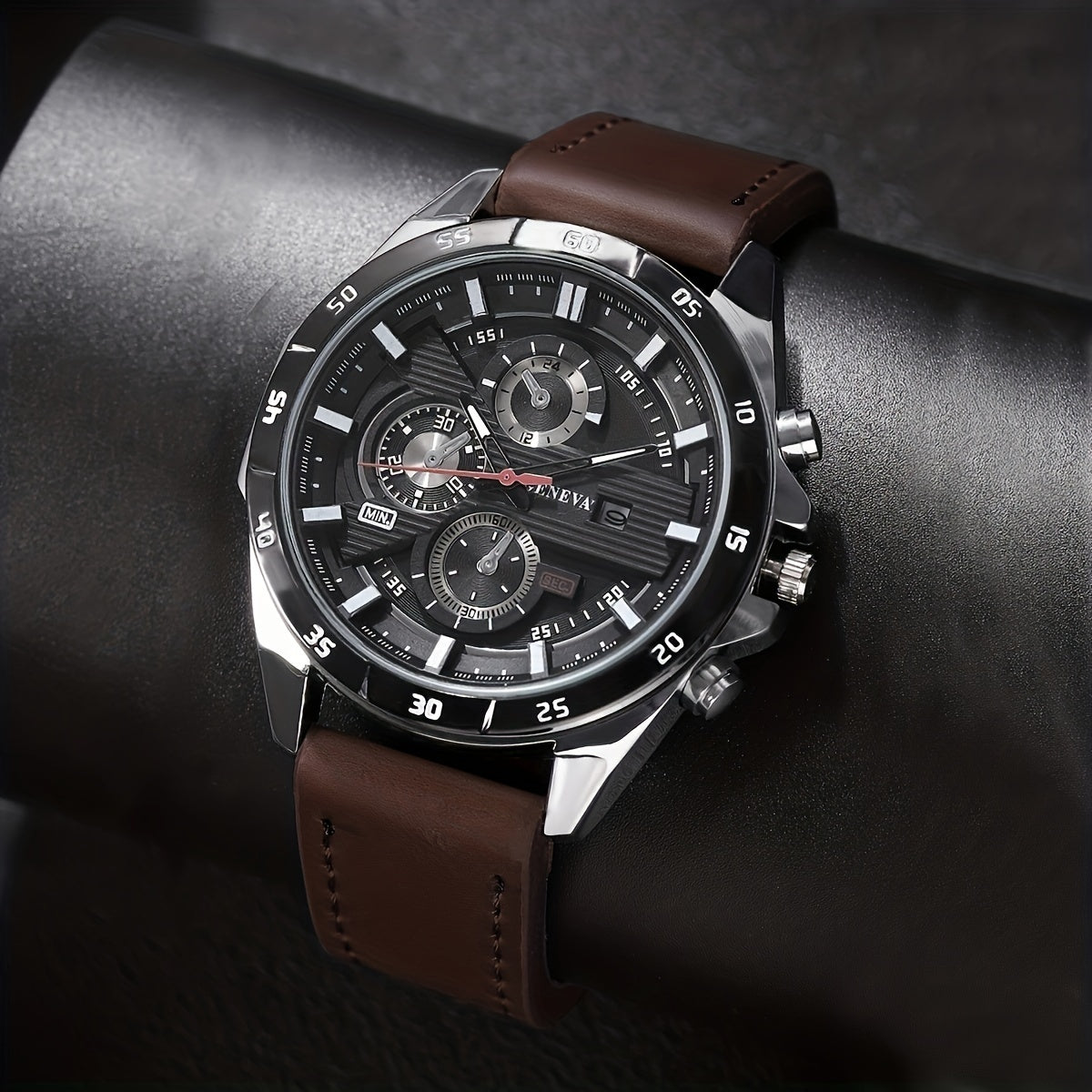 2pcs Men's Business Casual Belt Watch Calendar Waterproof Watch Set, Ideal choice for Gifts