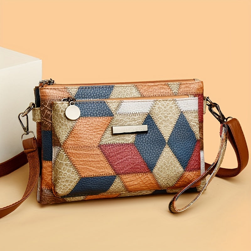 Rhombus mønster Crossbody taske, Bohemian Style skuldertaske