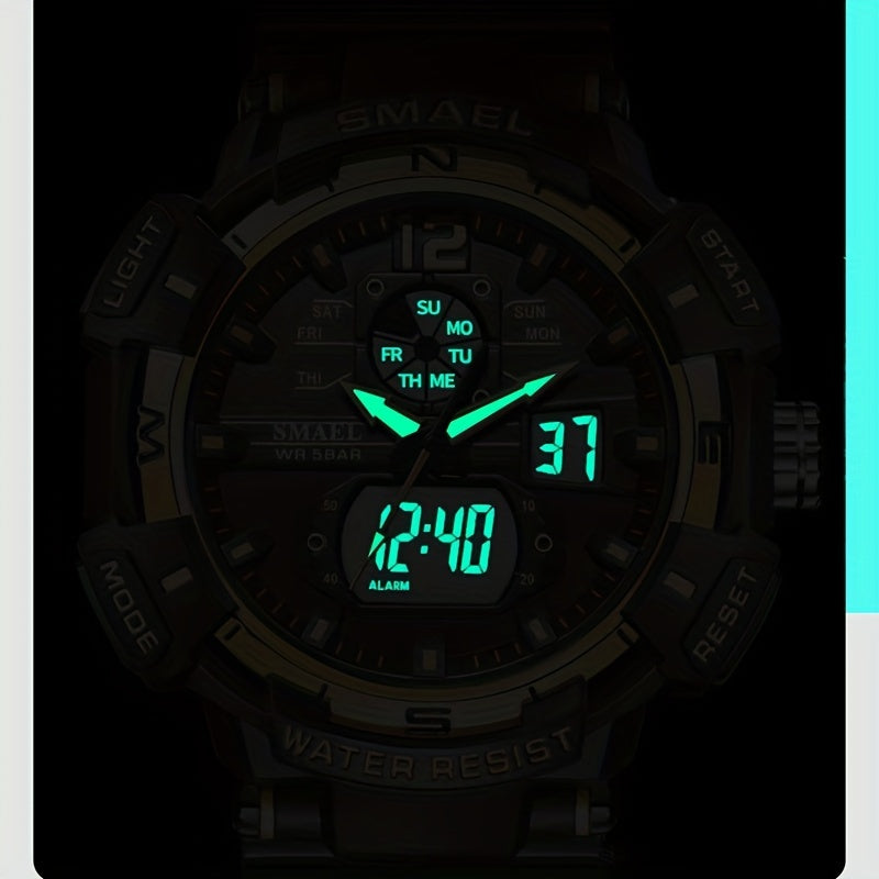 SMAEL Top Luxury Brand Men's Watch Rubber LED Digital Watch Waterproof Double Time Display Quartz Wristwatch Stopwatch Male Clock