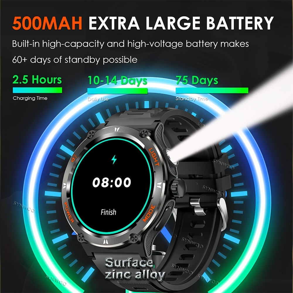 Smart Watch For Men (Answer/Dial), Strong Flashlight, Compass, 500mAh Battery, S0S Modes, Swimming, Running, Calories, Distance, 100+ Sports Modes Fitness Watches For IPhone Android