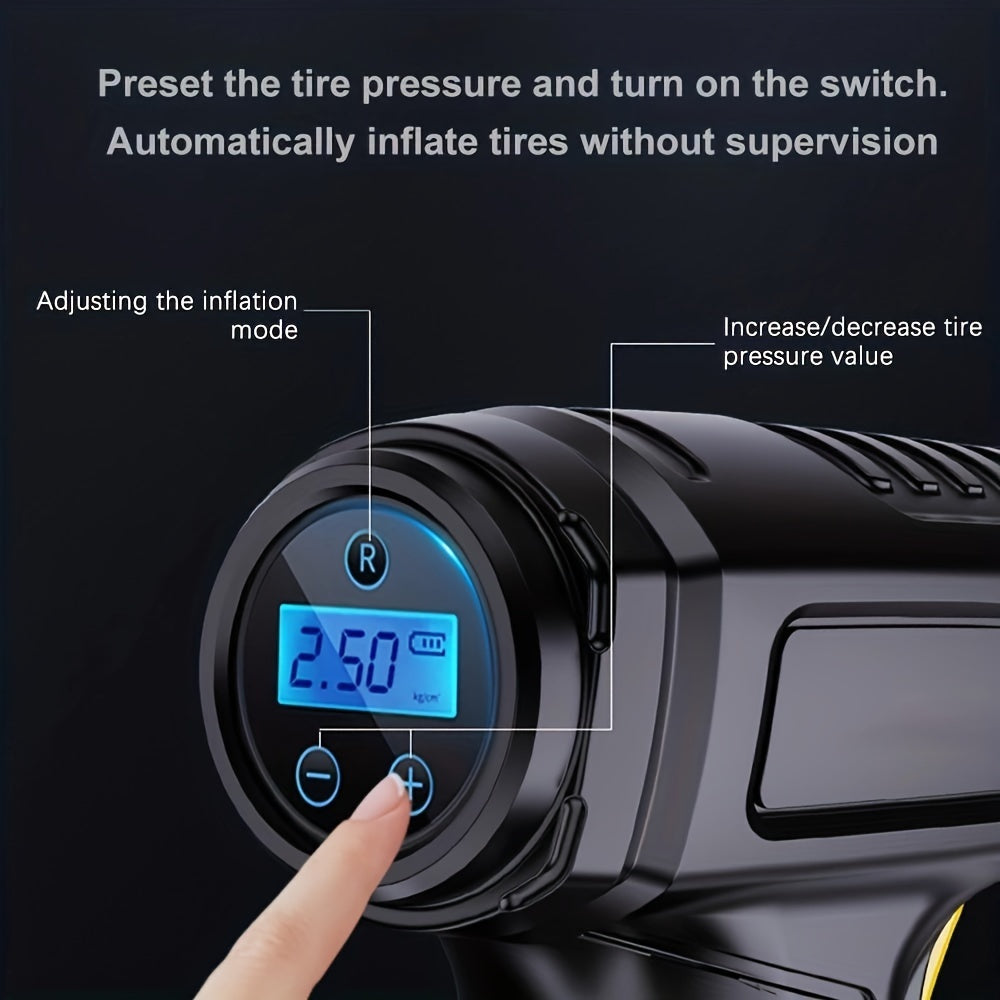 120W Portable Car Air Compressor  Wireless & Wired Vehicle Handheld Pump With LED Light