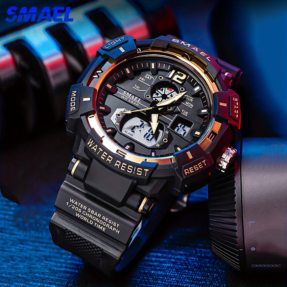 SMAEL Top Luxury Brand Men's Watch Rubber LED Digital Watch Waterproof Double Time Display Quartz Wristwatch Stopwatch Male Clock