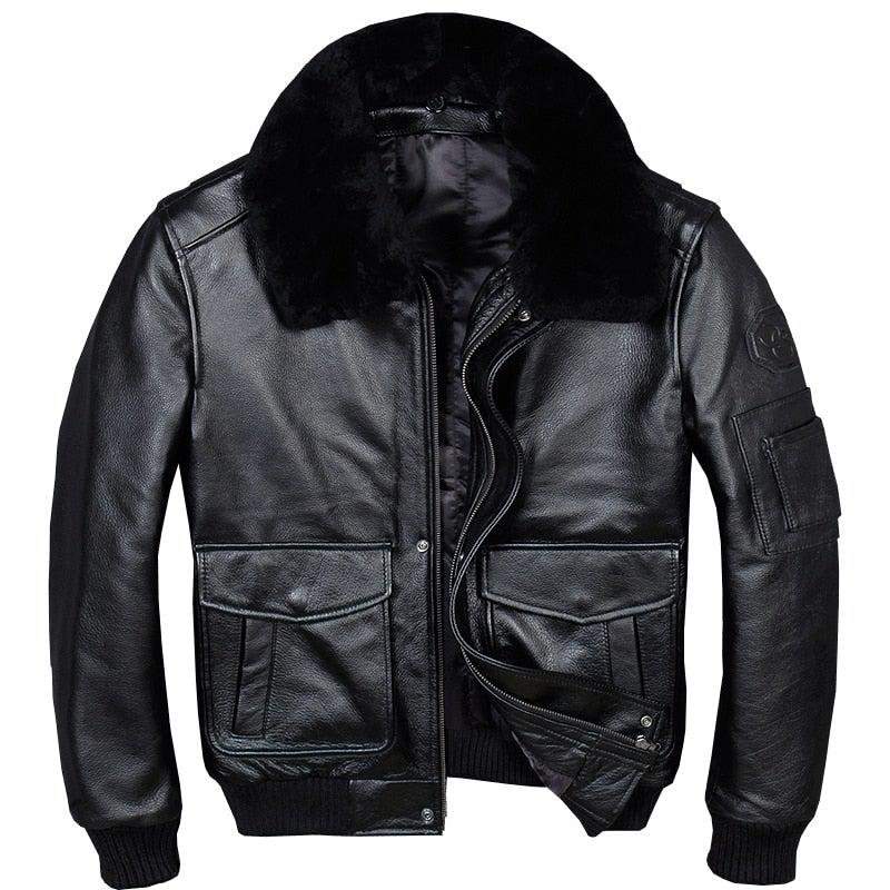 A2 USAF Pilot Leather Flight Jacket with Faux Fur Collar-9