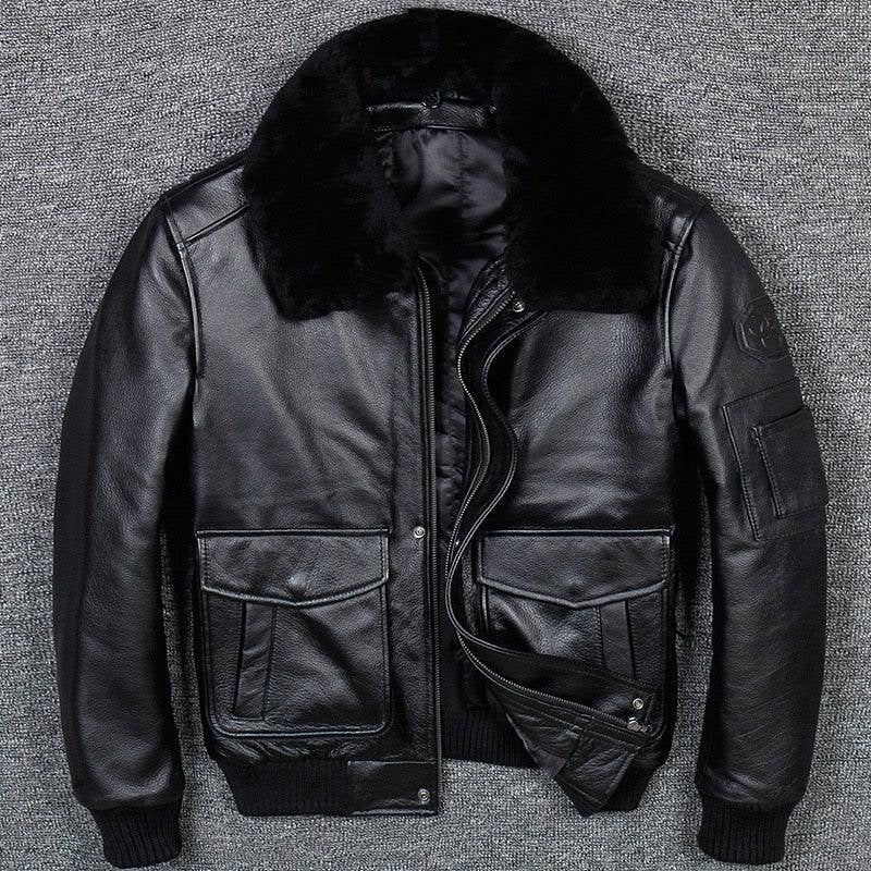 A2 USAF Pilot Leather Flight Jacket with Faux Fur Collar-2