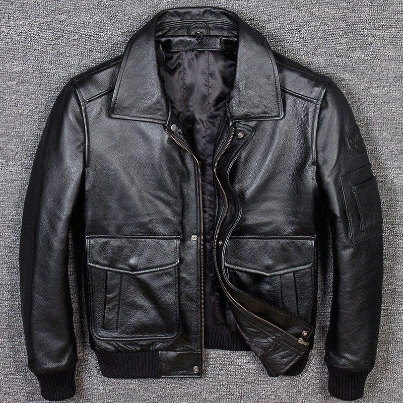 A2 USAF Pilot Leather Flight Jacket with Faux Fur Collar-8