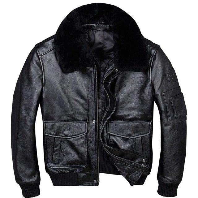 A2 USAF Pilot Leather Flight Jacket with Faux Fur Collar-0