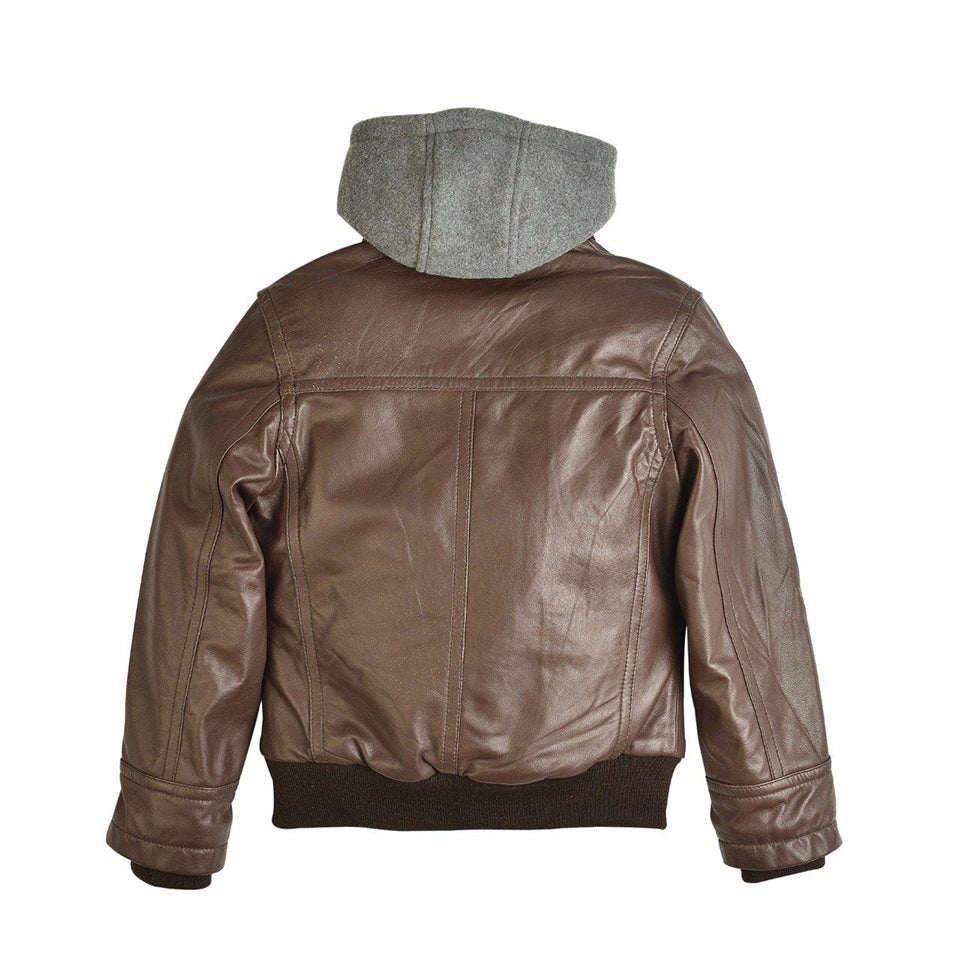 Boys Youth Brando Hooded Leather Jacket-1