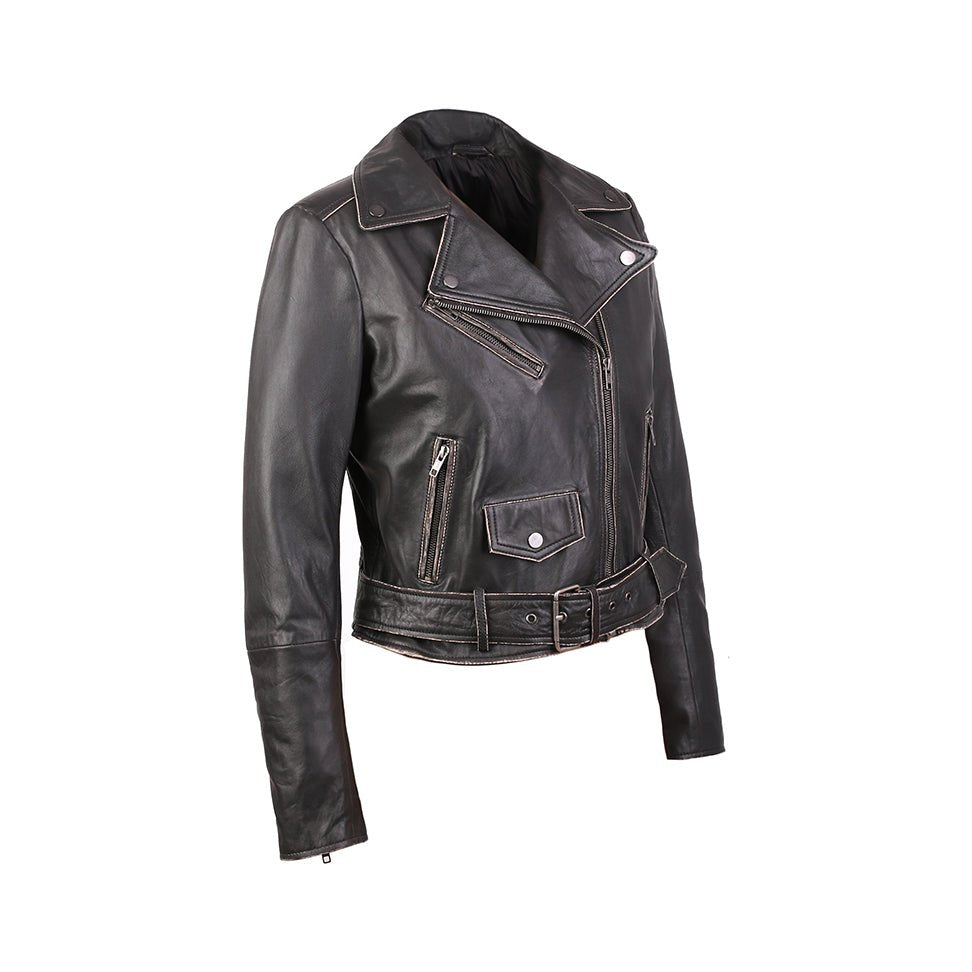 Carla Womens Distressed Short Biker Leather Jacket-1