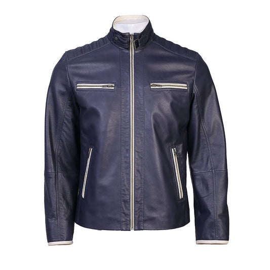 Colossal Mens Dual Tone Blue White Leather Jacket-0