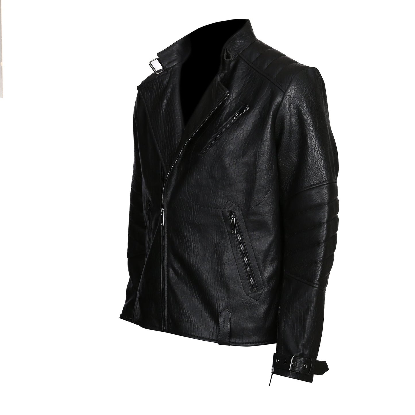 David Genuine Leather Biker Jacket Black-3