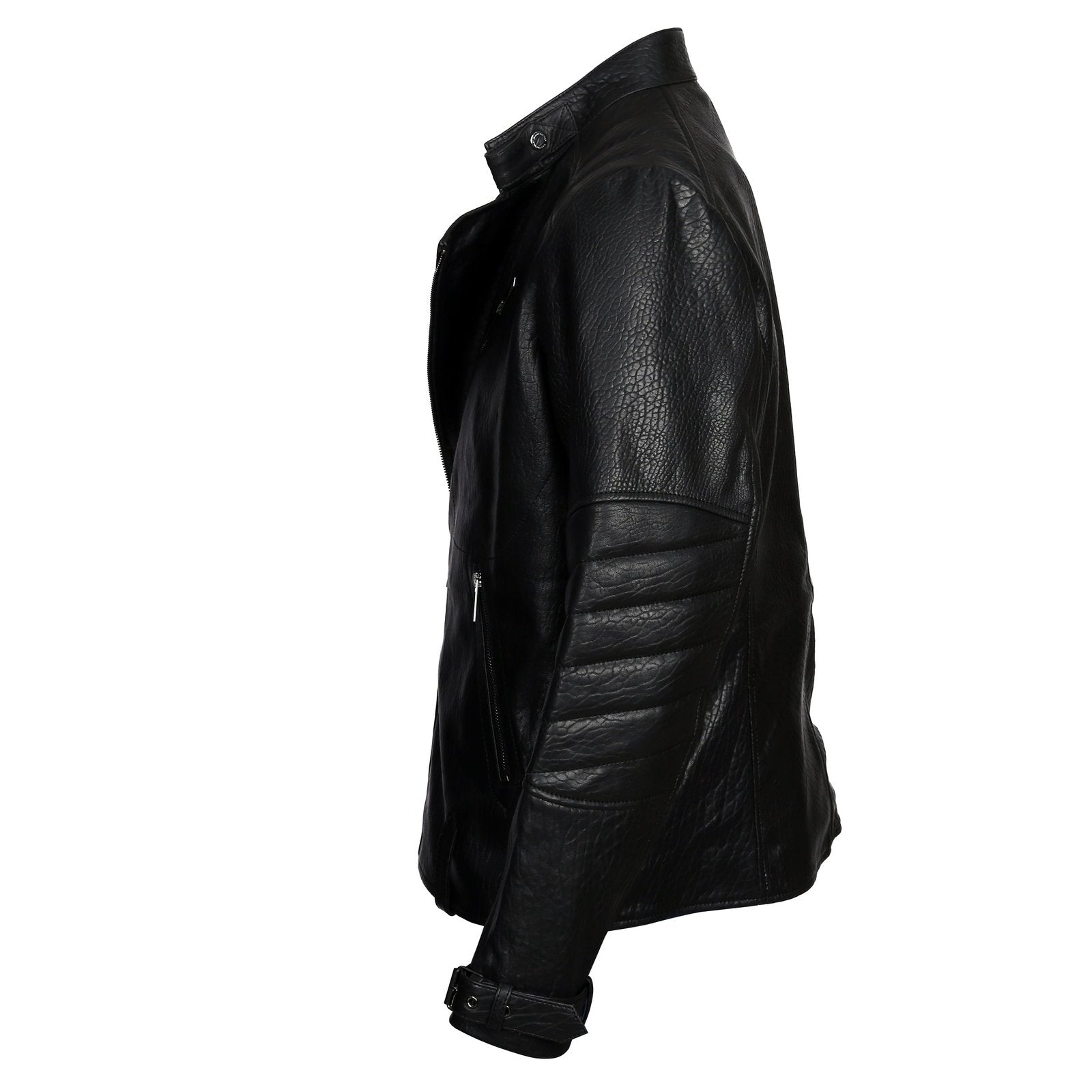 David Genuine Leather Biker Jacket Black-4