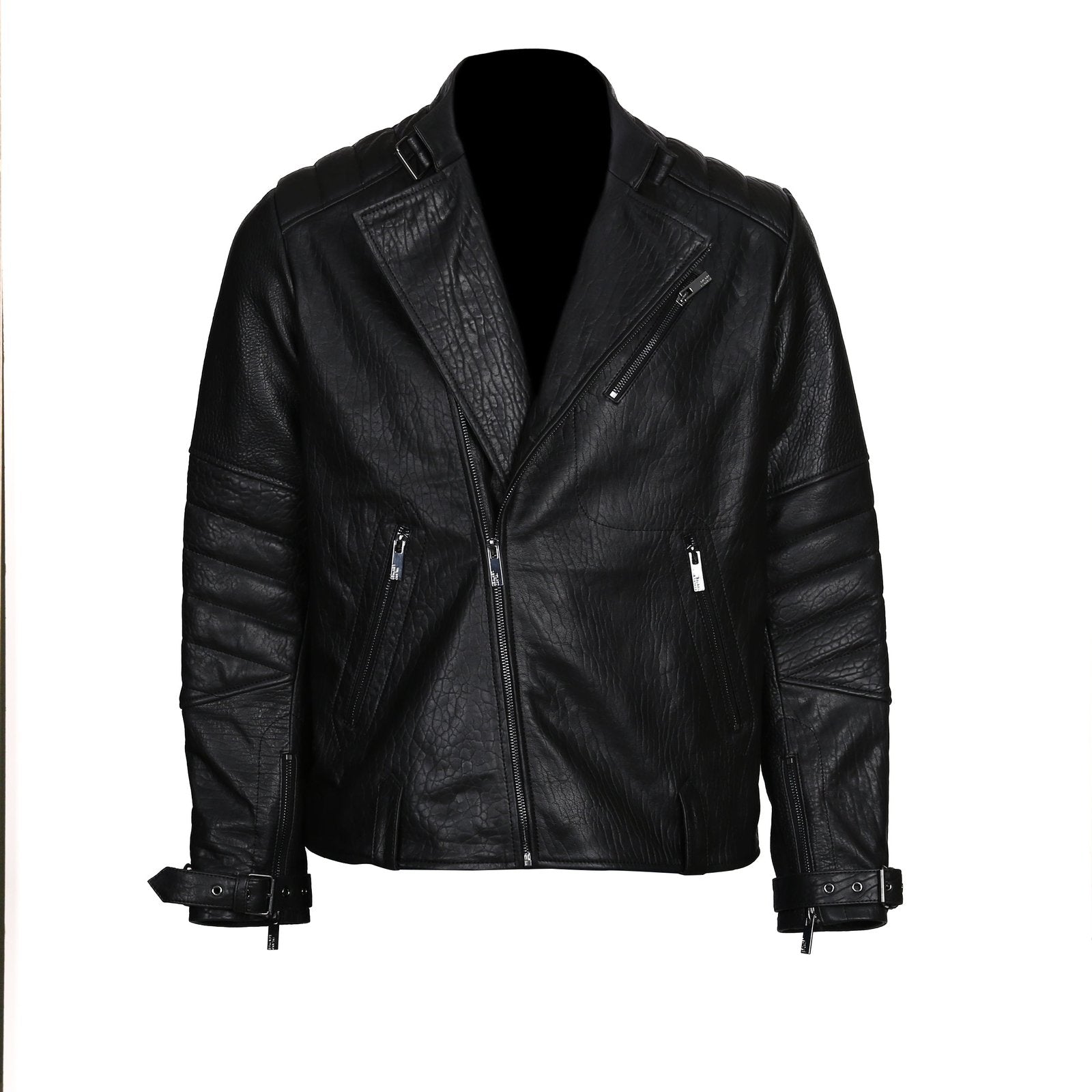 David Genuine Leather Biker Jacket Black-6